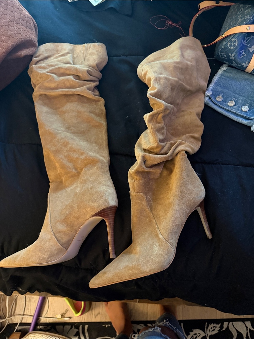 Michael KorsSlouchy Pointed-Toe High Heel Knee Boots - Tan Suede